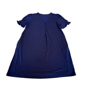 Ofeefan Women's Knit V-neck Dress; Ruffled Sleeve; Navy Blue; Size Medium‎